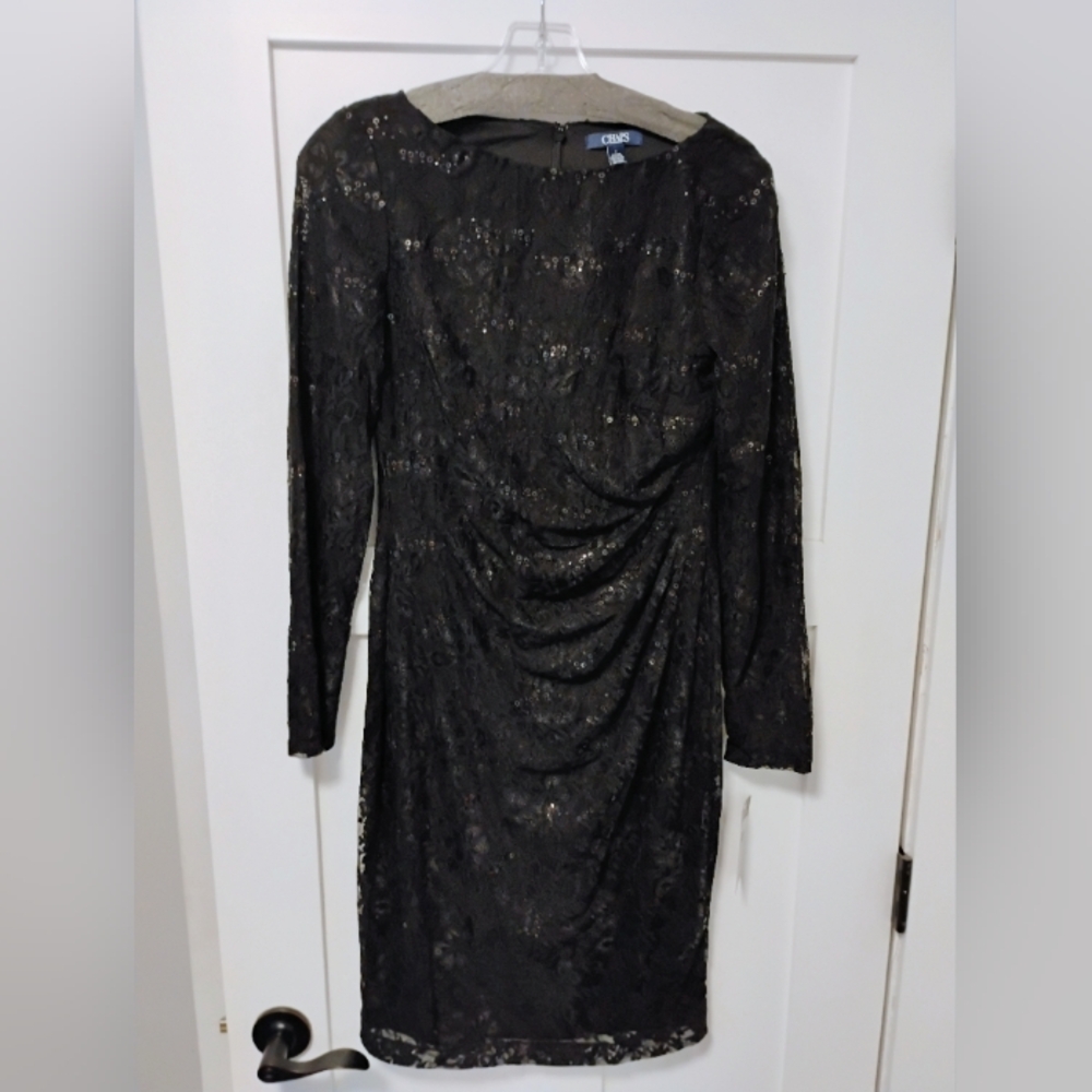 Chaps Black Sheath Dress Long Sleeve Ruched